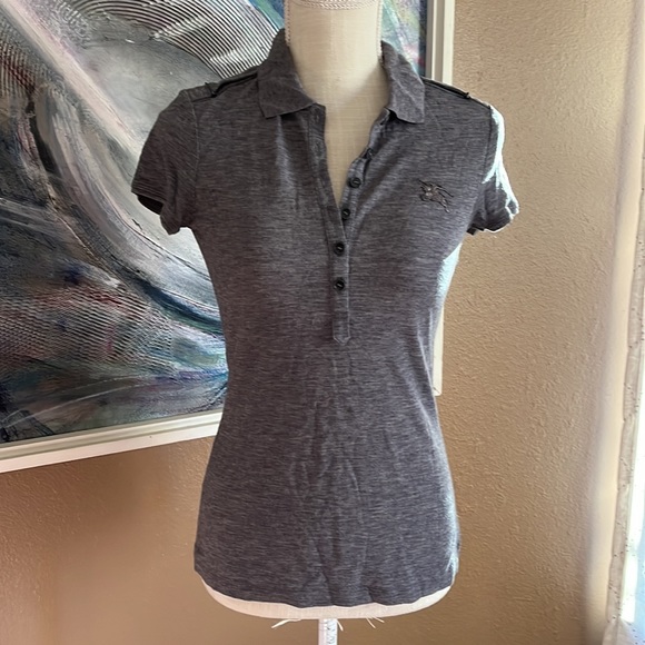 Burberry Brit Gray Short Sleeve Polo with Shoulder Strap Hardware, xs - Picture 5 of 16